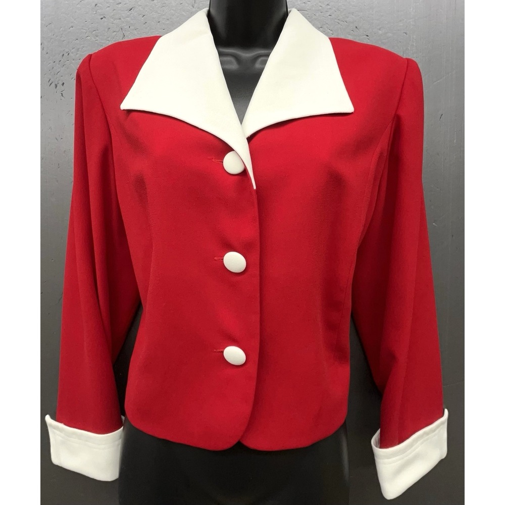 Vtg Talbots Petites Blazer Jacket 14 Red White Cropped Cuffs Preppy Christmas